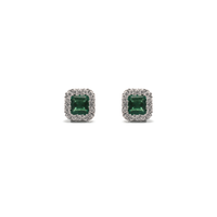 Square Emerald & Diamond Halo Studs