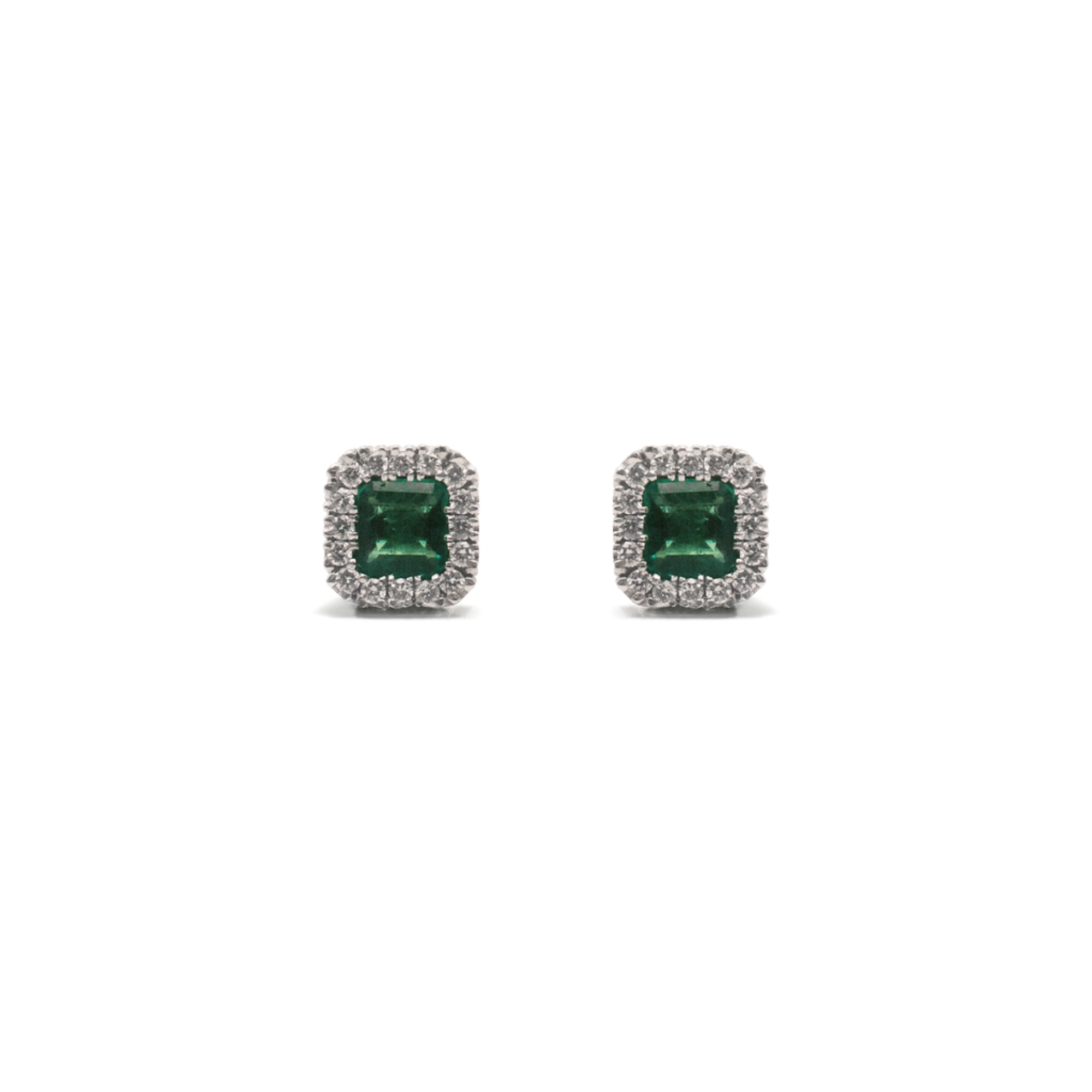 Square Emerald & Diamond Halo Studs