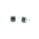 Square Emerald & Diamond Halo Studs