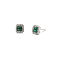 Square Emerald & Diamond Halo Studs