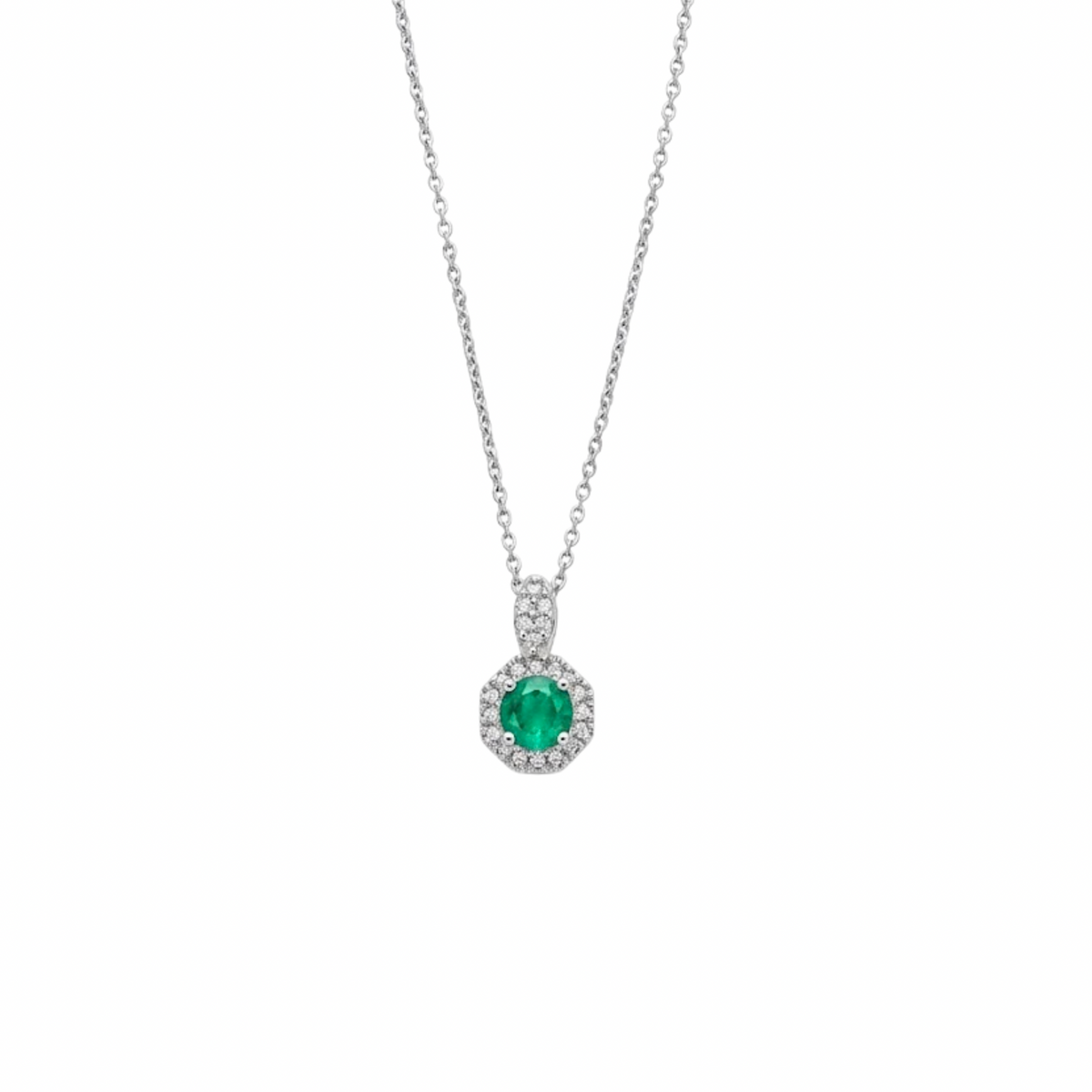 Emerald & Diamond Hexagonal Charm Necklace