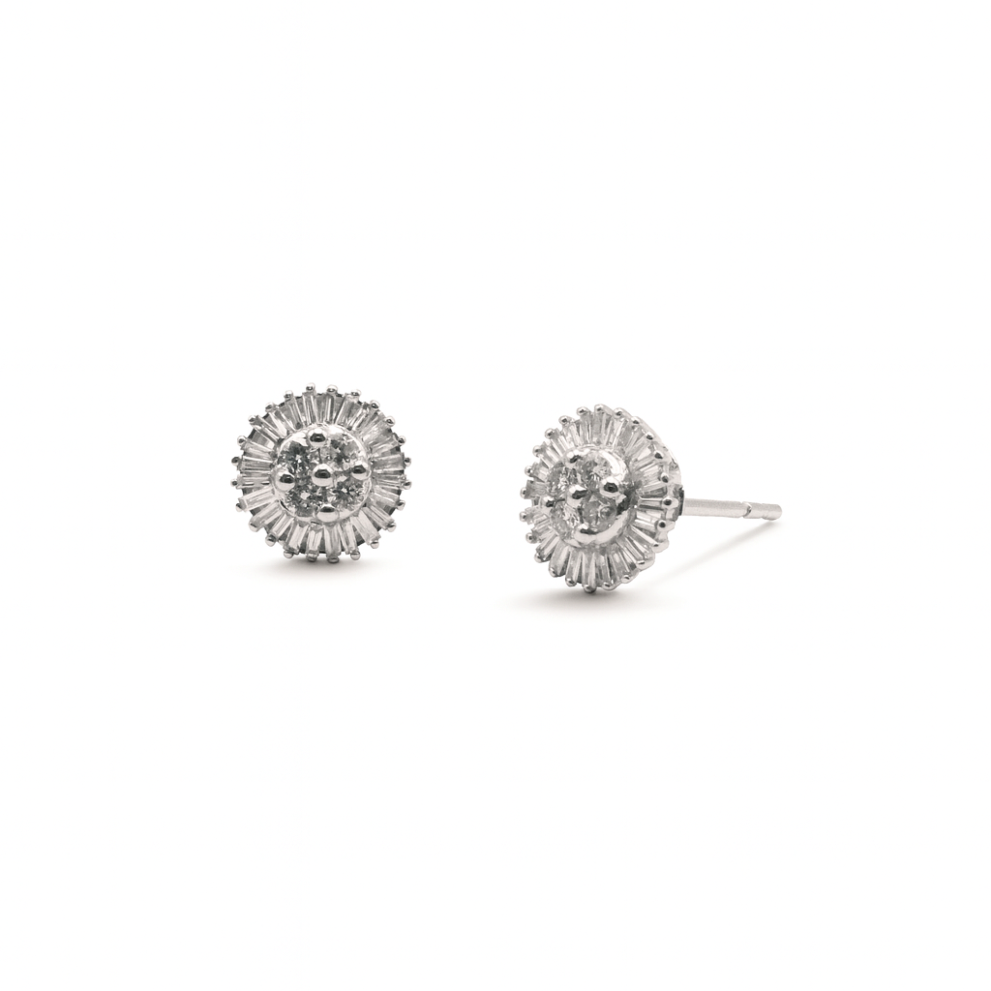 Round Illusion Baguette Diamond Studs