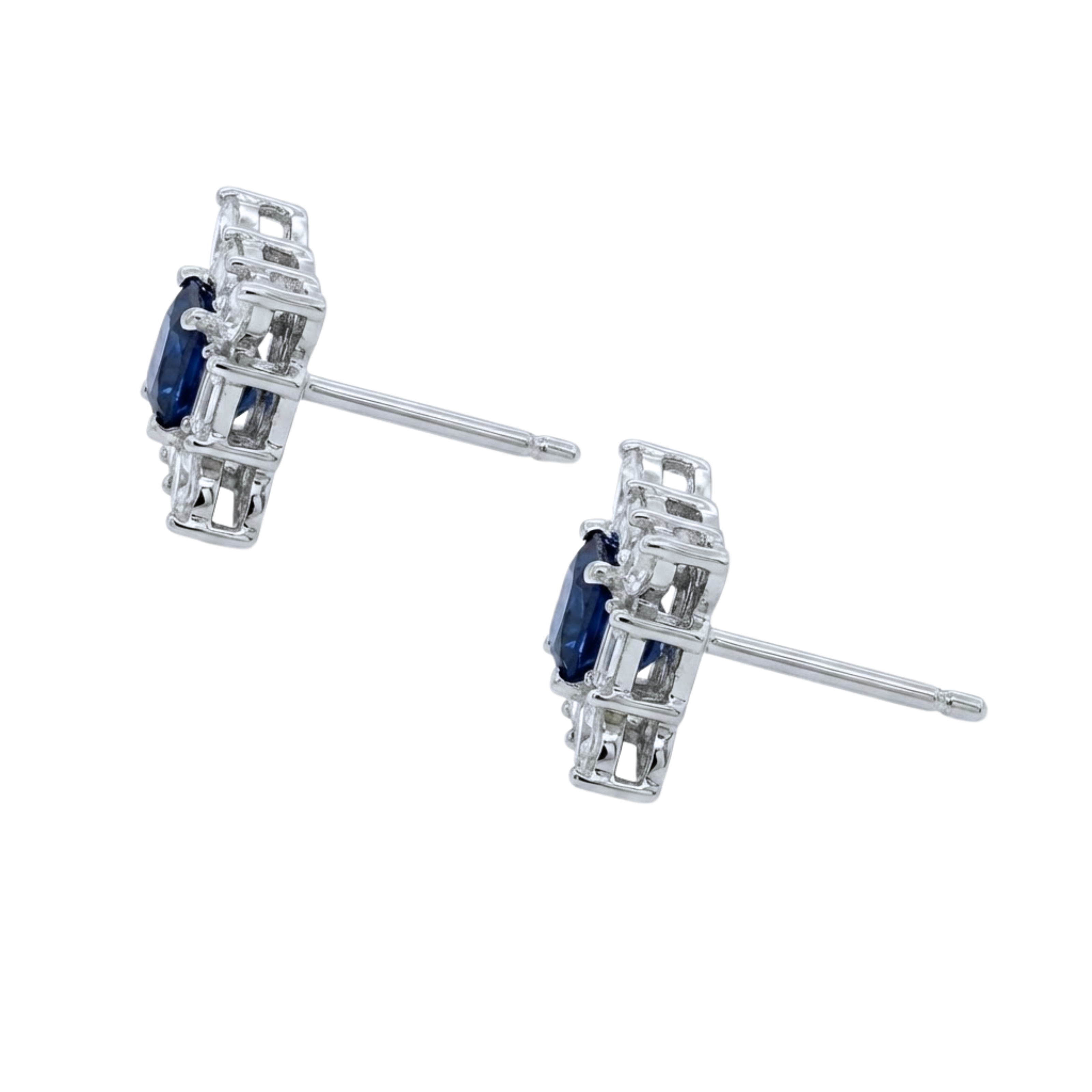 Princess Cut Sapphire Studs with Mixed-Cut Diamond Halo