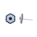 Hexagonal Double Halo Sapphire & Diamond Studs