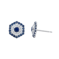 Hexagonal Double Halo Sapphire & Diamond Studs