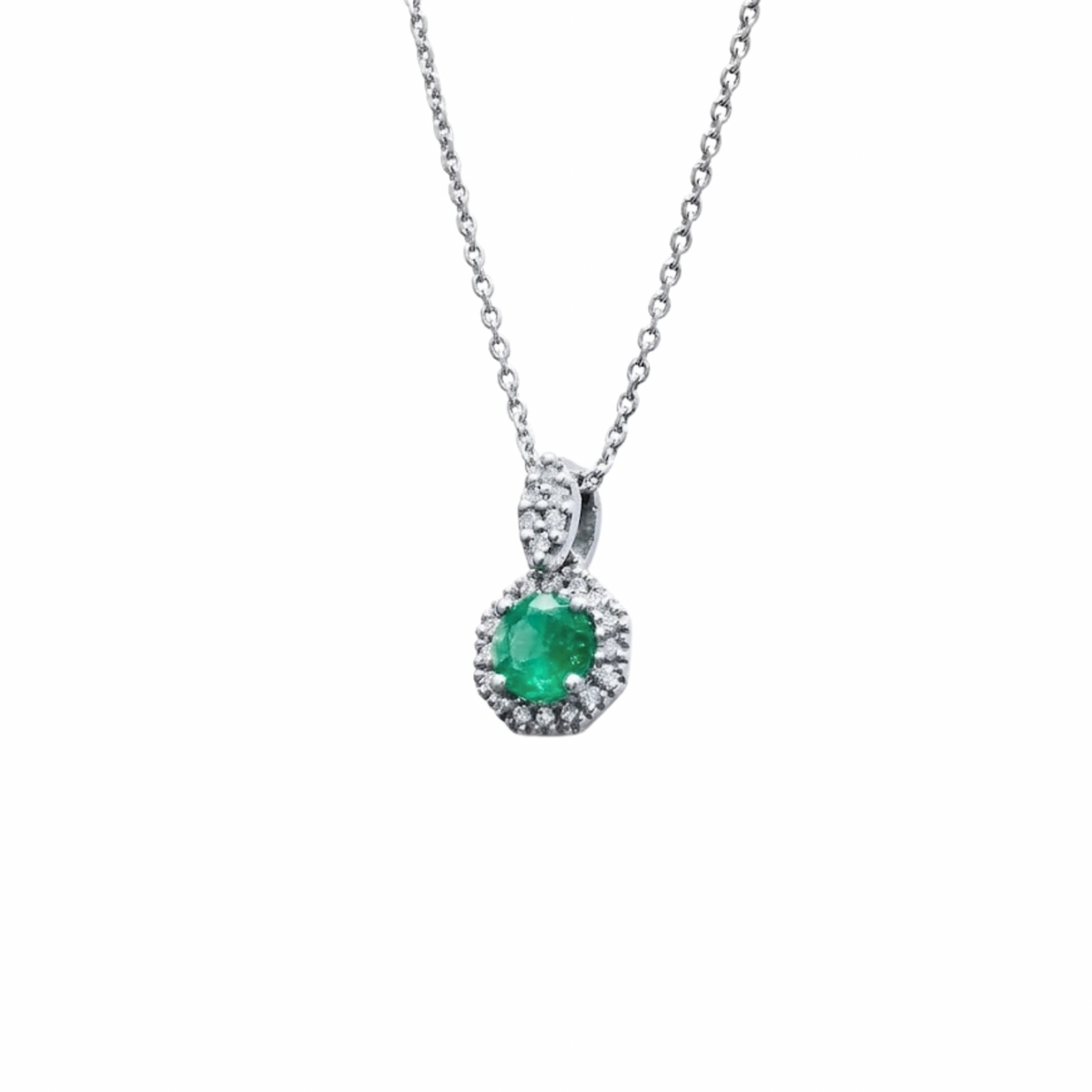 Emerald & Diamond Hexagonal Charm Necklace