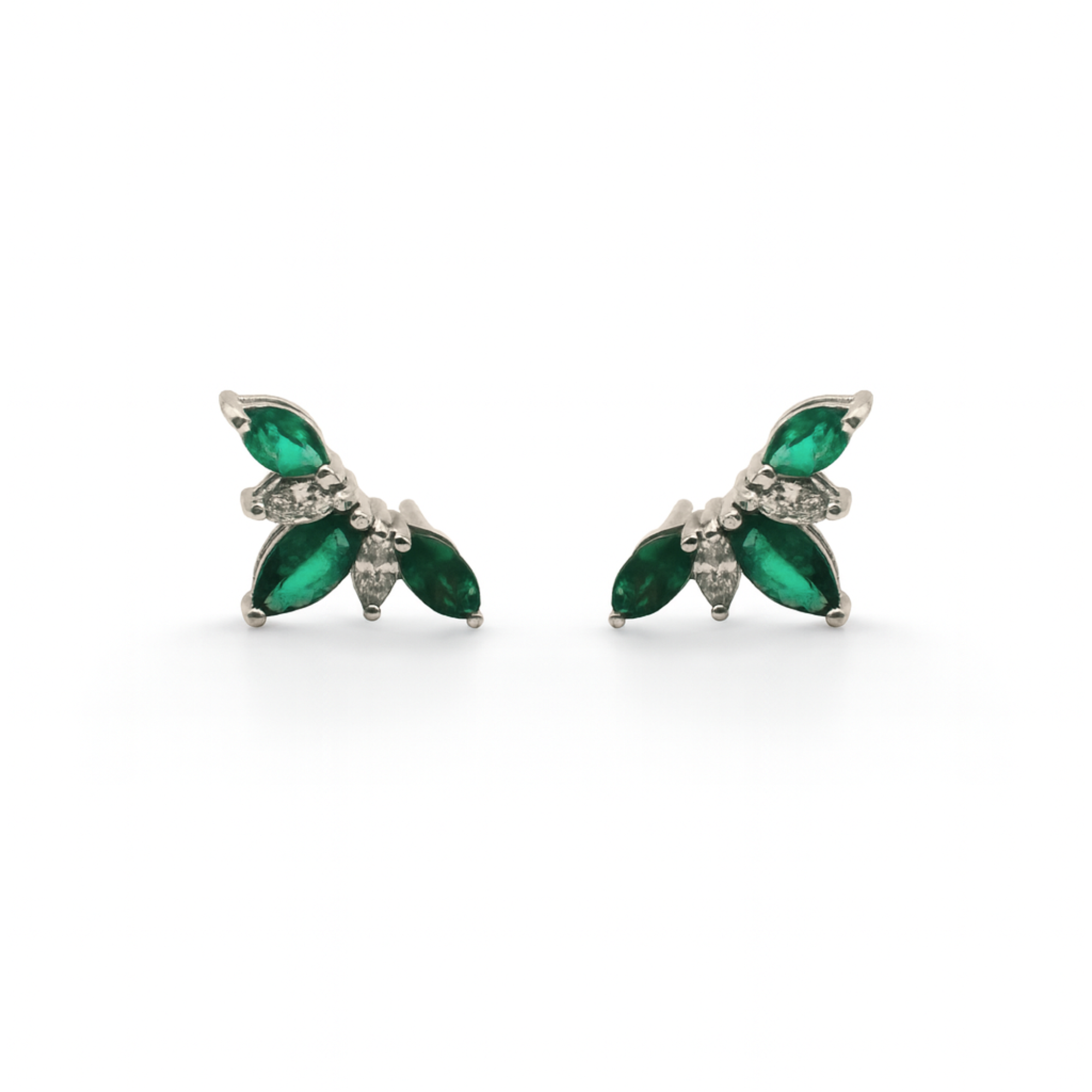 Emerald & Diamond Marquise Flower Earrings