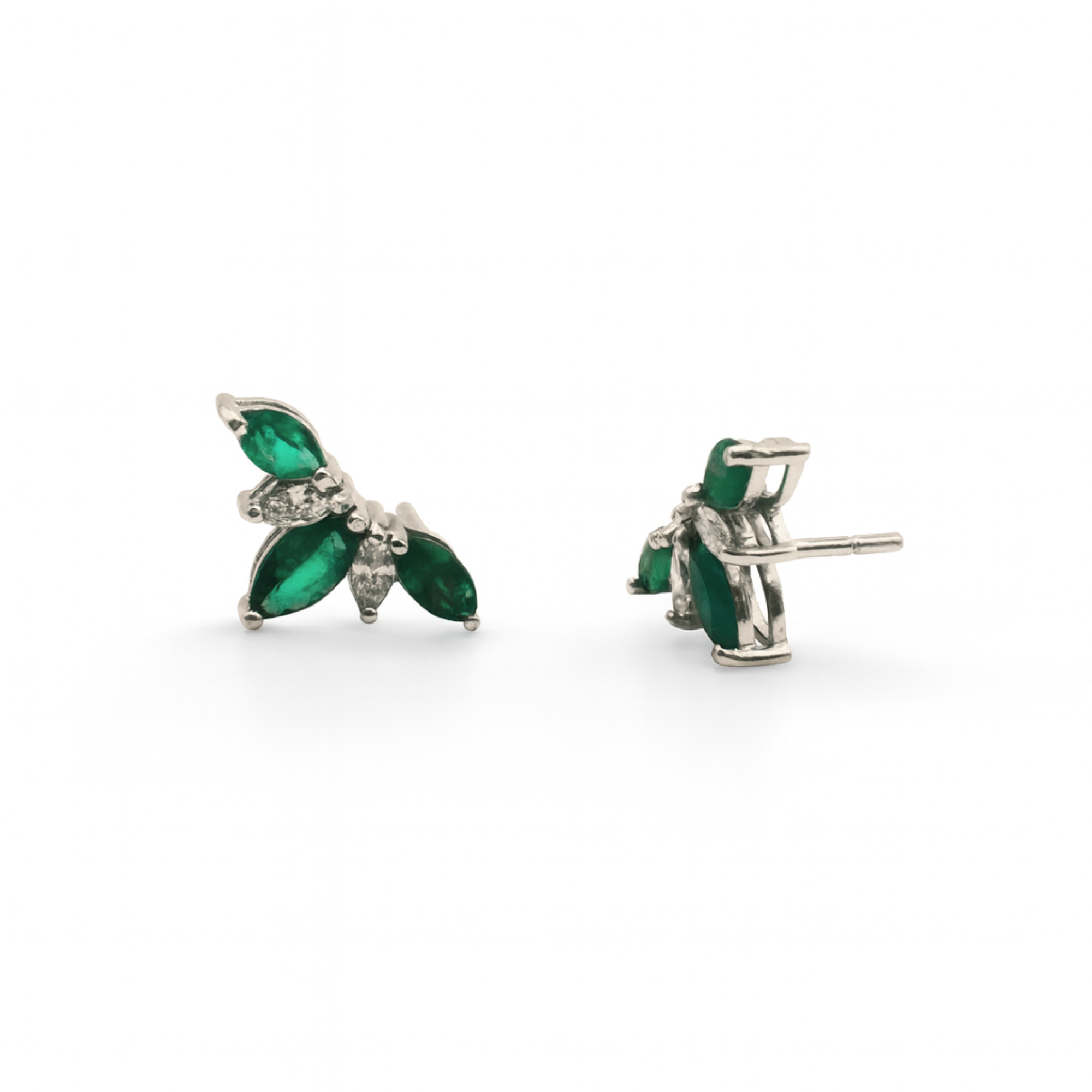 Emerald & Diamond Marquise Flower Earrings