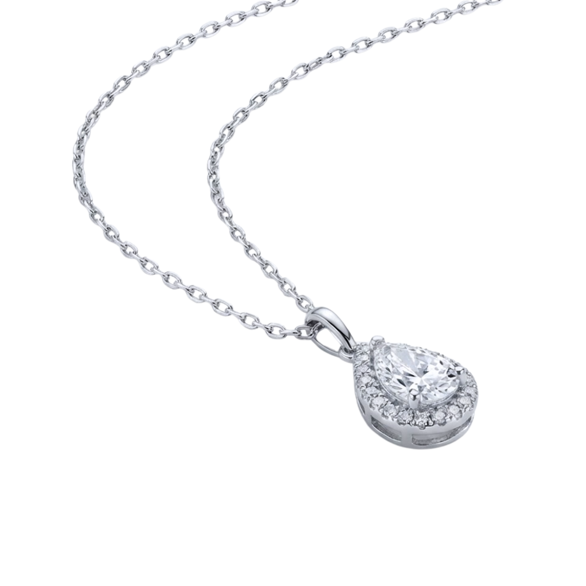 Pear Diamond Halo Necklace