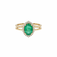 Oval Emerald & Diamond Halo Solitaite Ring