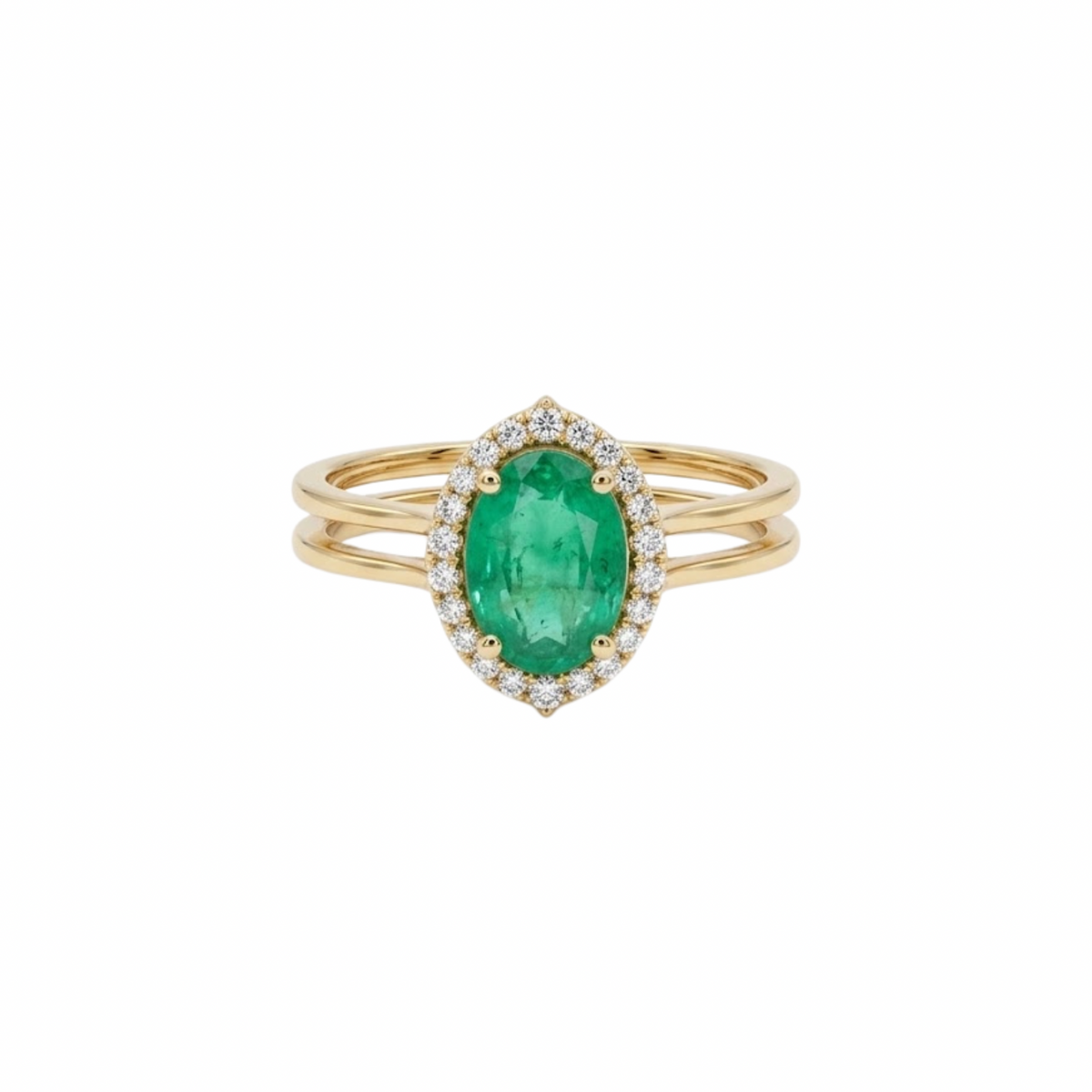 Oval Emerald & Diamond Halo Solitaite Ring