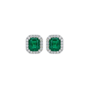 Emerald Rectangle Diamond Halo Studs