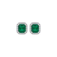 Emerald Rectangle Diamond Halo Studs
