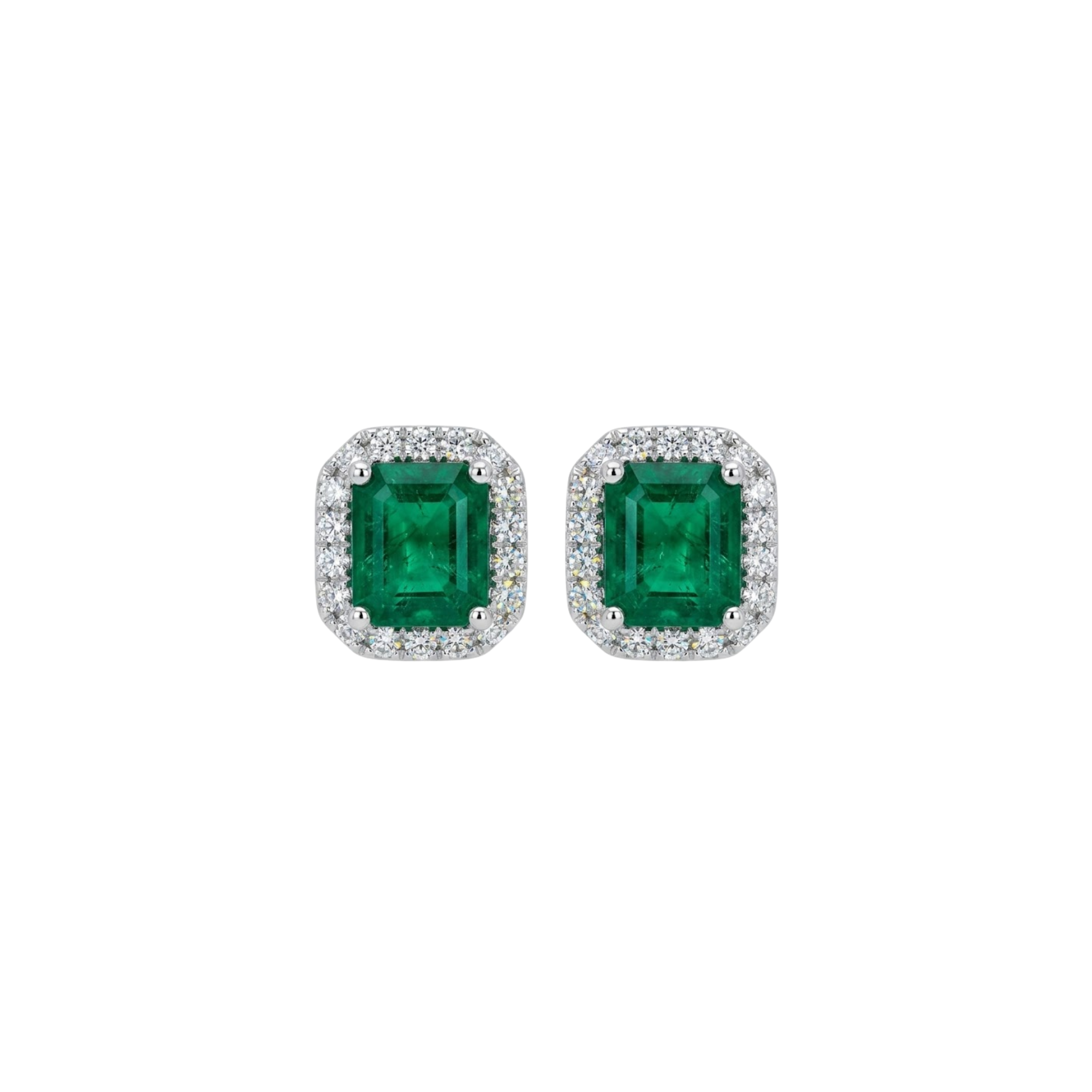 Emerald Rectangle Diamond Halo Studs