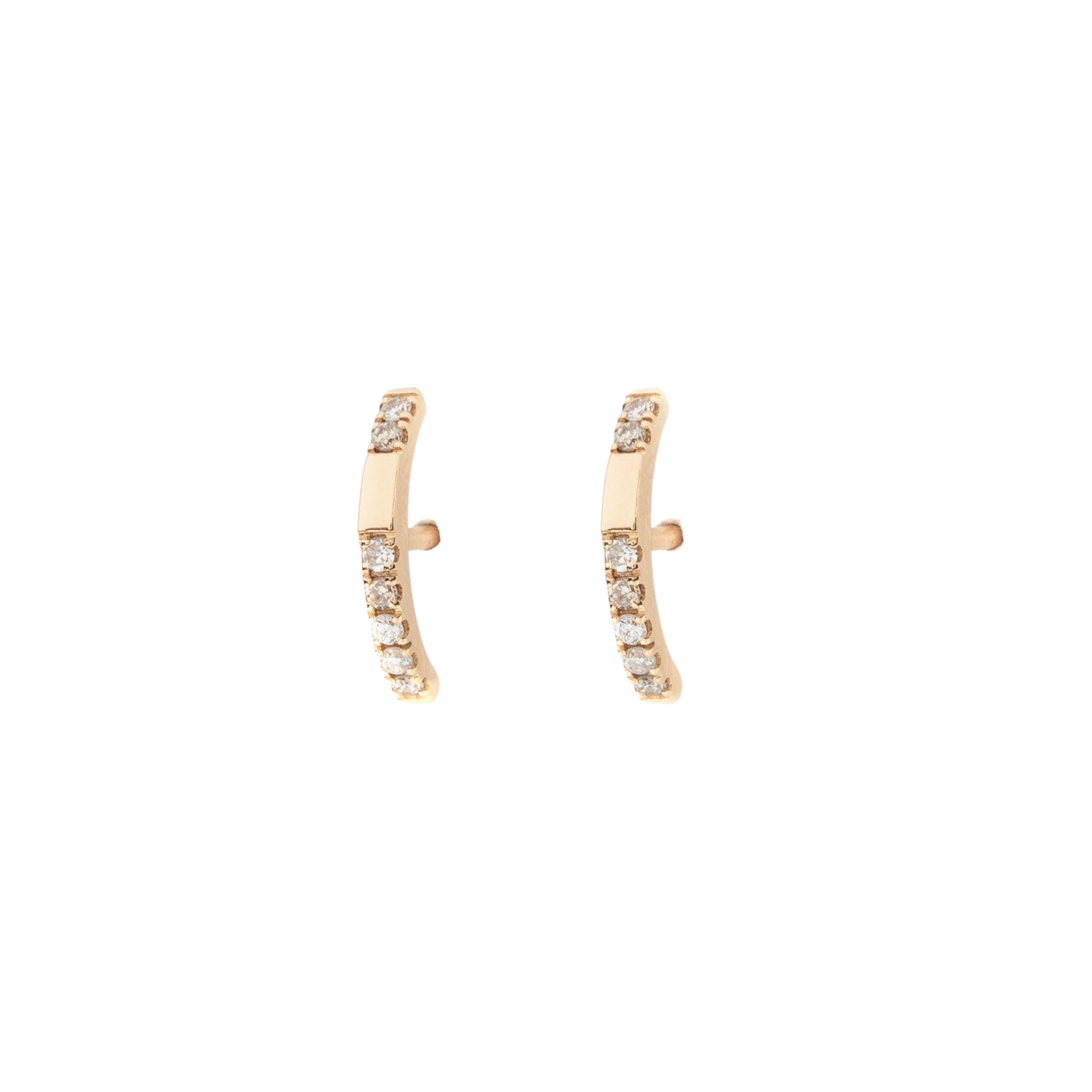 Mini Curved Earrings –  Diamonds and Yellow Gold