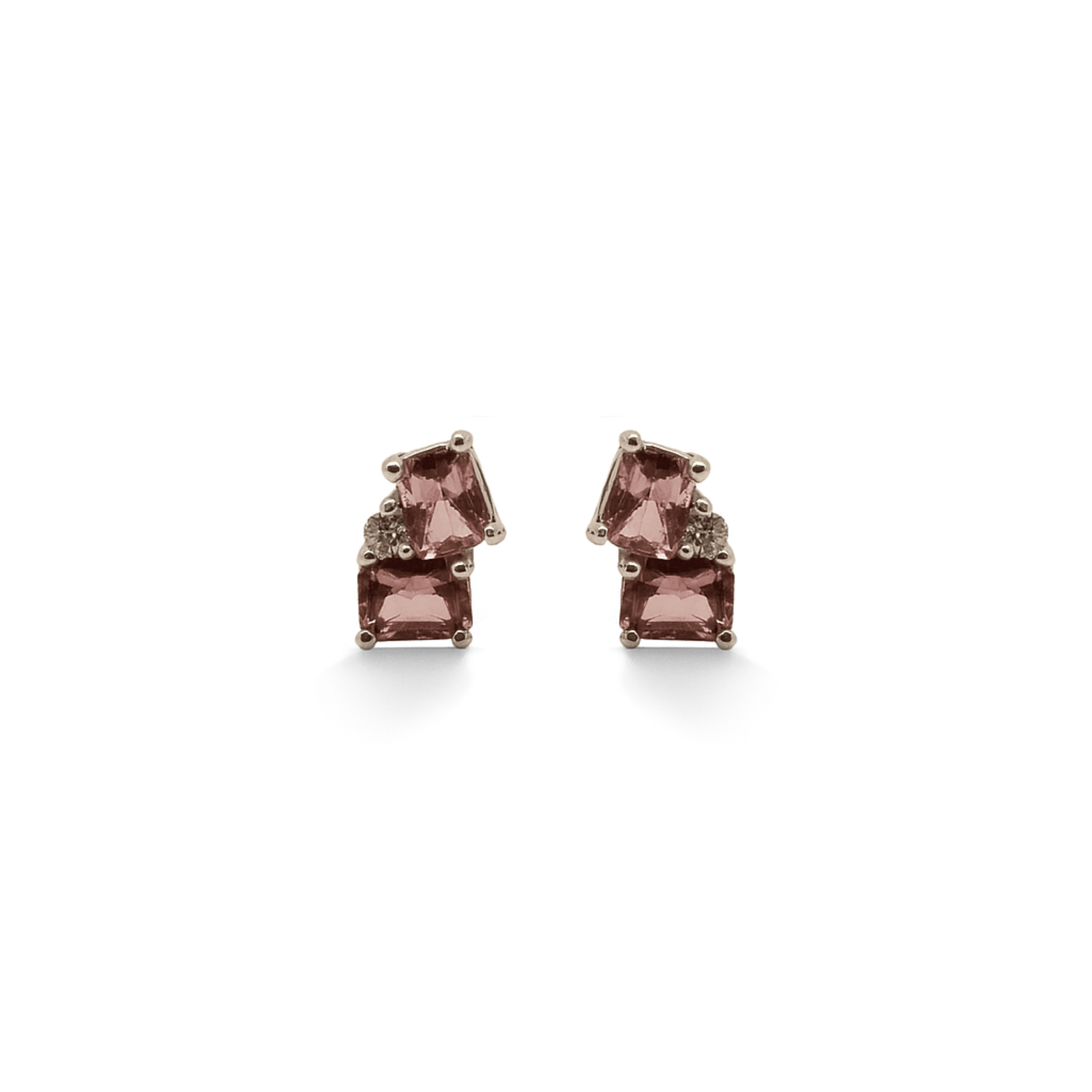 Double Emerald - Cut Studs - Pink Sapphires & Diamonds
