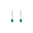 Long Diamond Earrings with Hanging Oval Emeralds