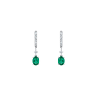 Long Diamond Earrings with Hanging Oval Emeralds
