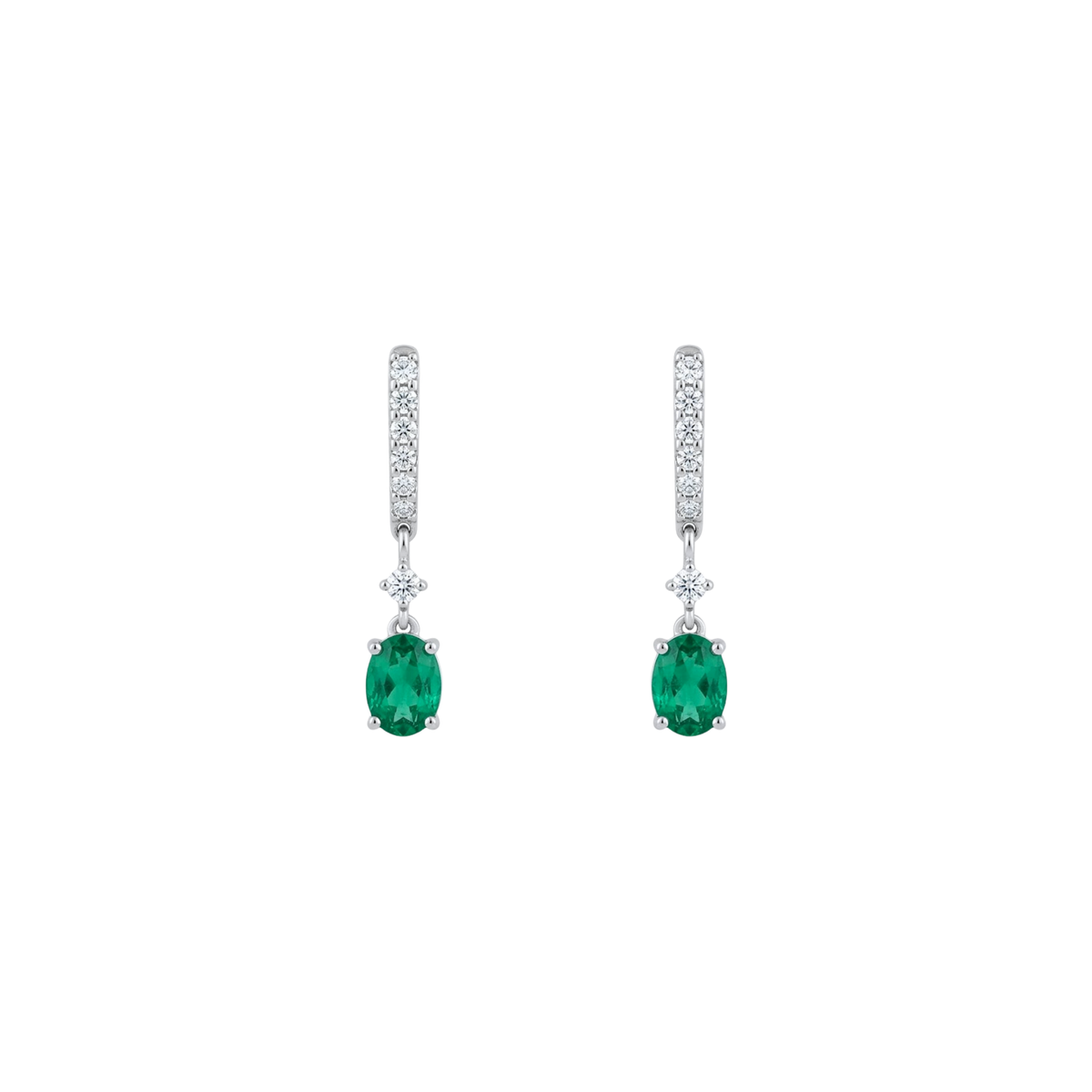 Long Diamond Earrings with Hanging Oval Emeralds