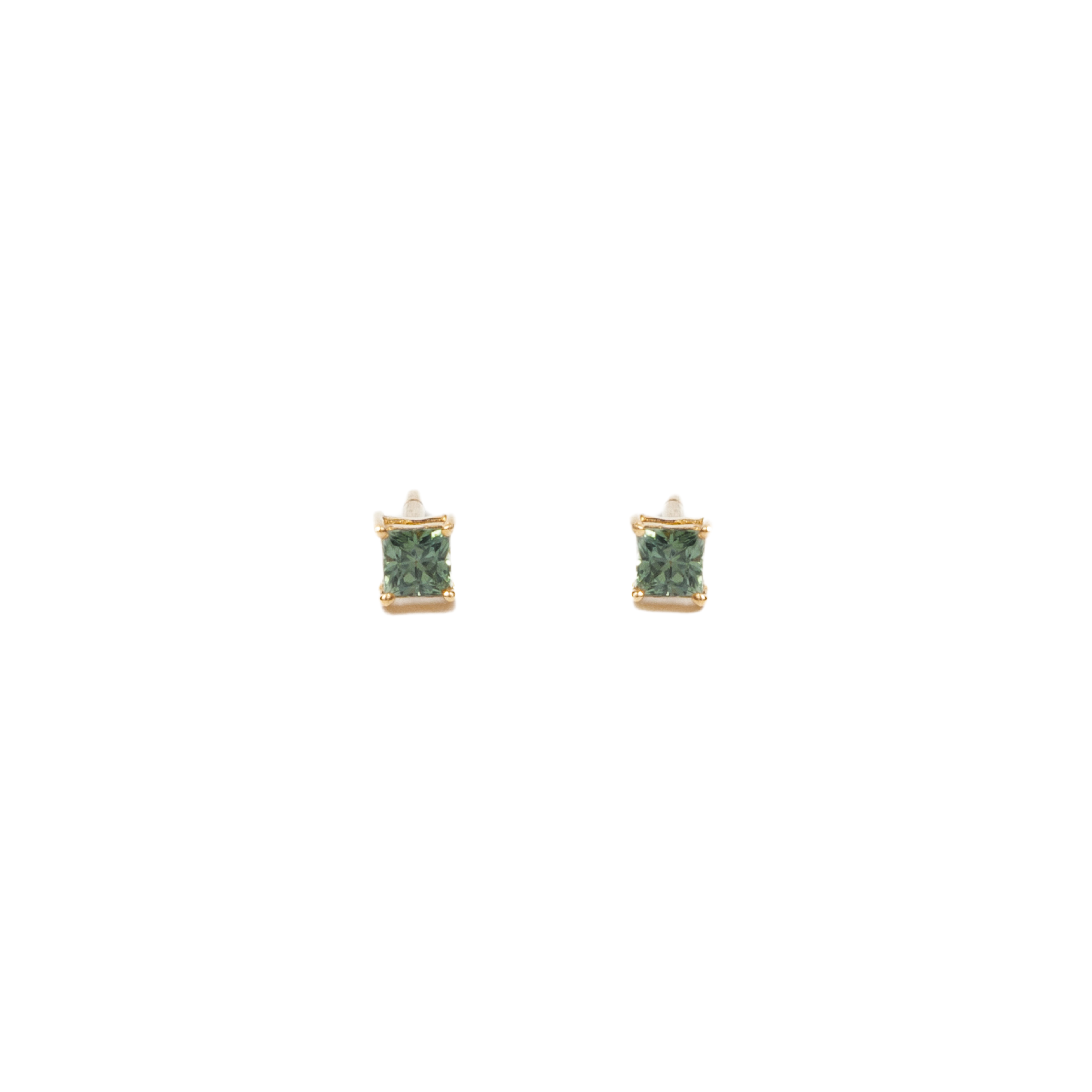 Mini Princess Cut Studs – Green Sapphires
