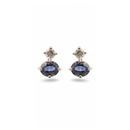 Oval Studs with Round Sparkle –  Blue Sapphire & Diamond