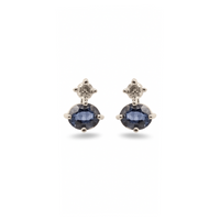Oval Studs with Round Sparkle –  Blue Sapphire & Diamond