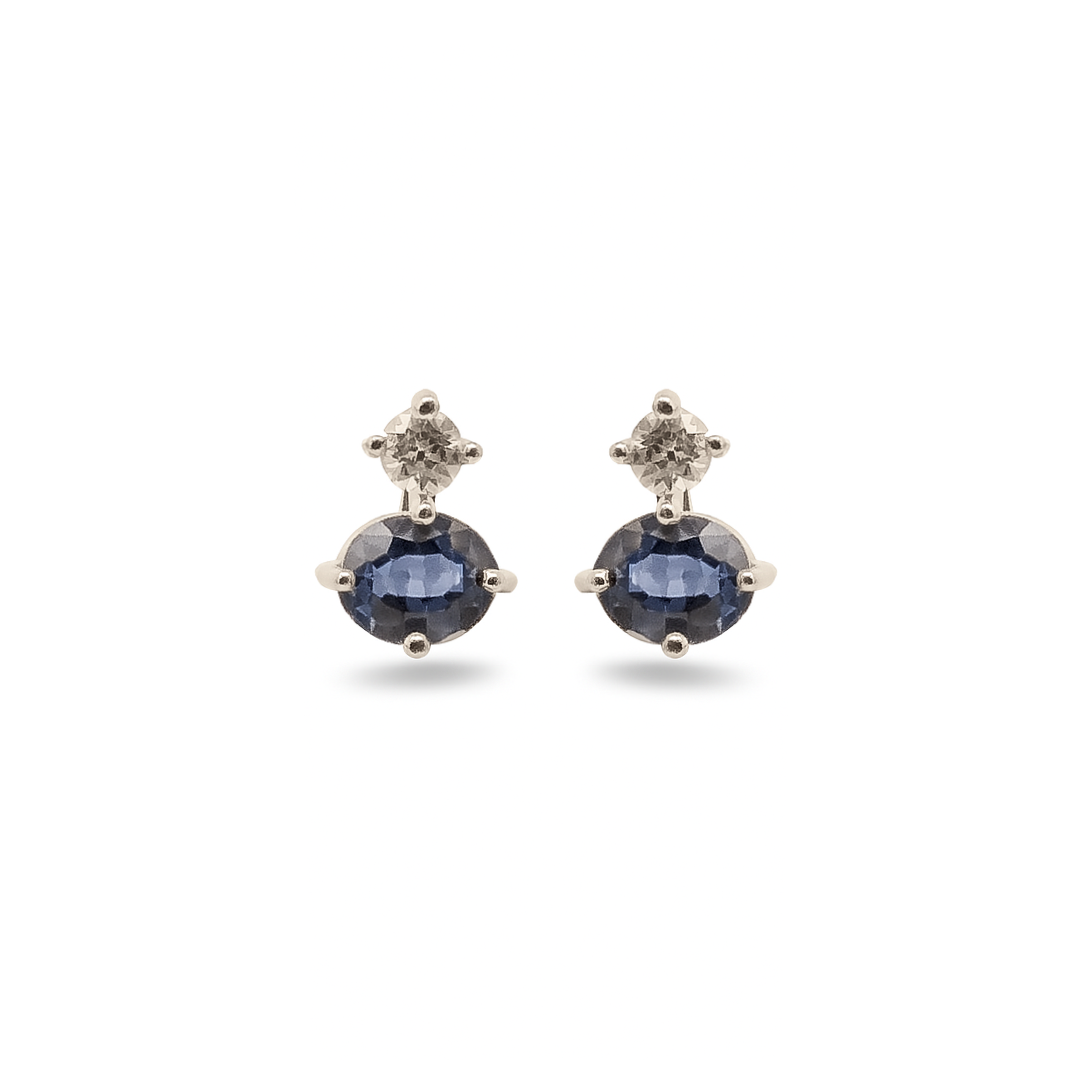 Oval Studs with Round Sparkle –  Blue Sapphire & Diamond
