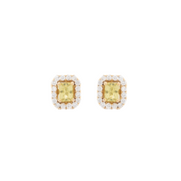 Halo Emerald-Cut Studs – Green Sapphire with Diamonds