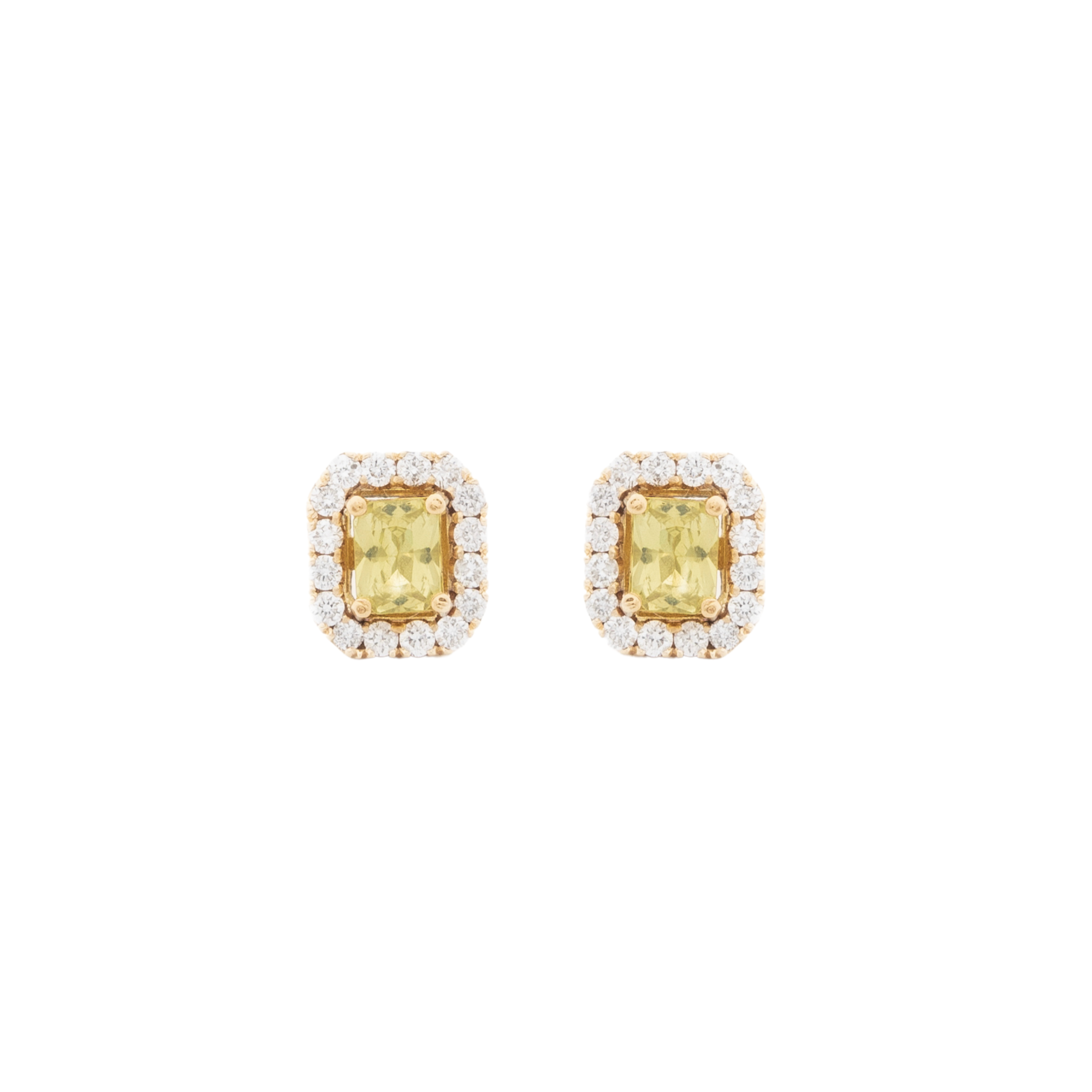 Halo Emerald-Cut Studs – Green Sapphire with Diamonds