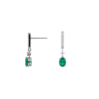 Long Diamond Earrings with Hanging Oval Emeralds