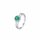 Round Emerald  & Hexagonal Diamond Halo Double Ring