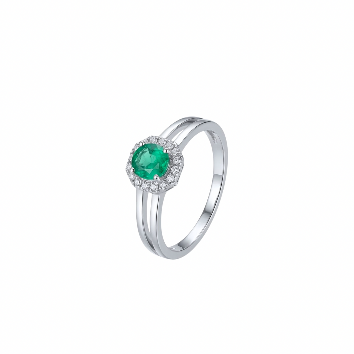 Round Emerald  & Hexagonal Diamond Halo Double Ring