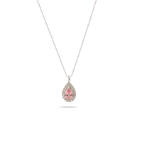 Pear Pink Sapphire Diamond Halo Necklace