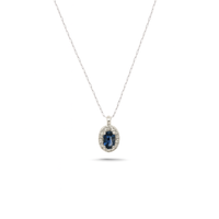 Oval Sapphire Diamond Halo Necklace