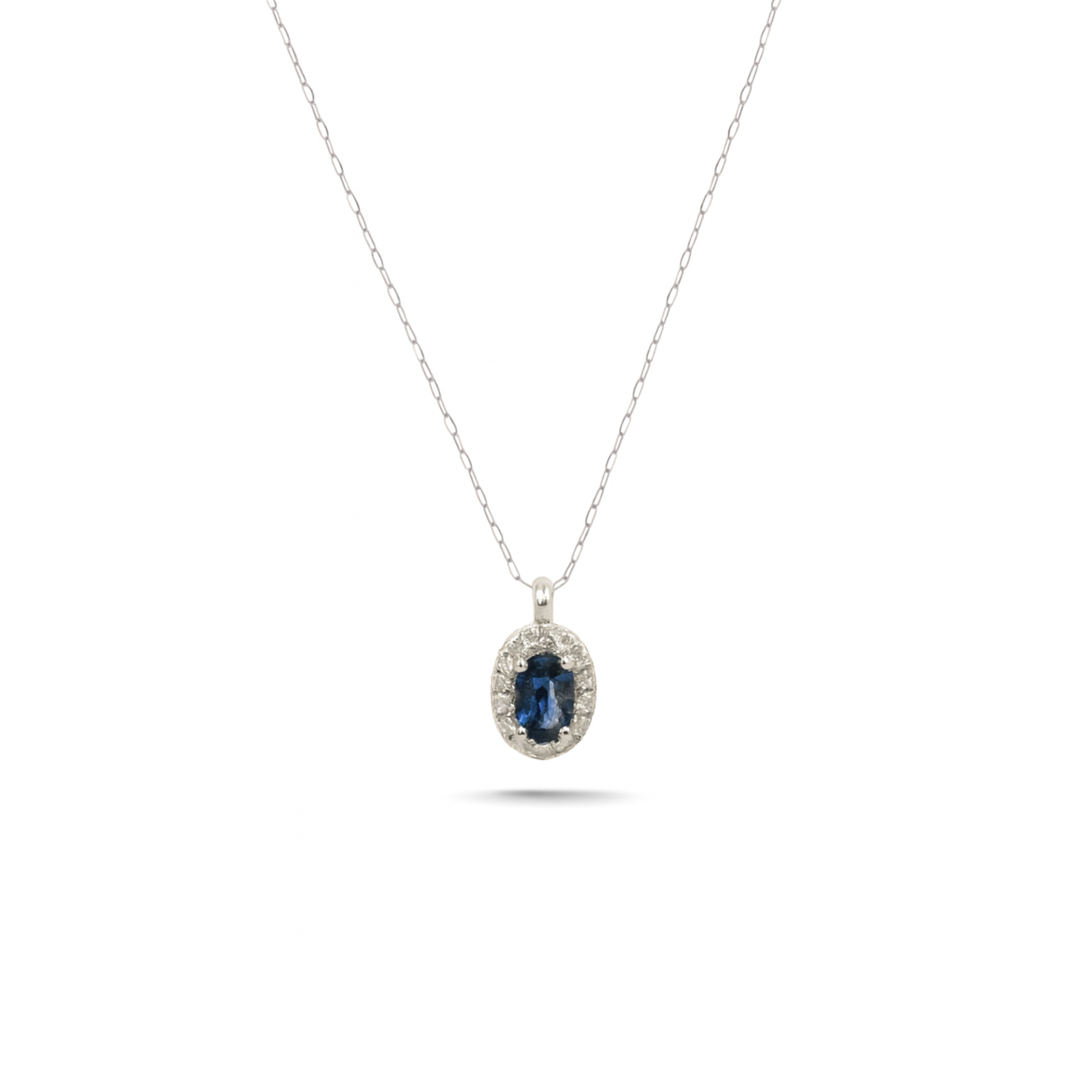 Oval Sapphire Diamond Halo Necklace