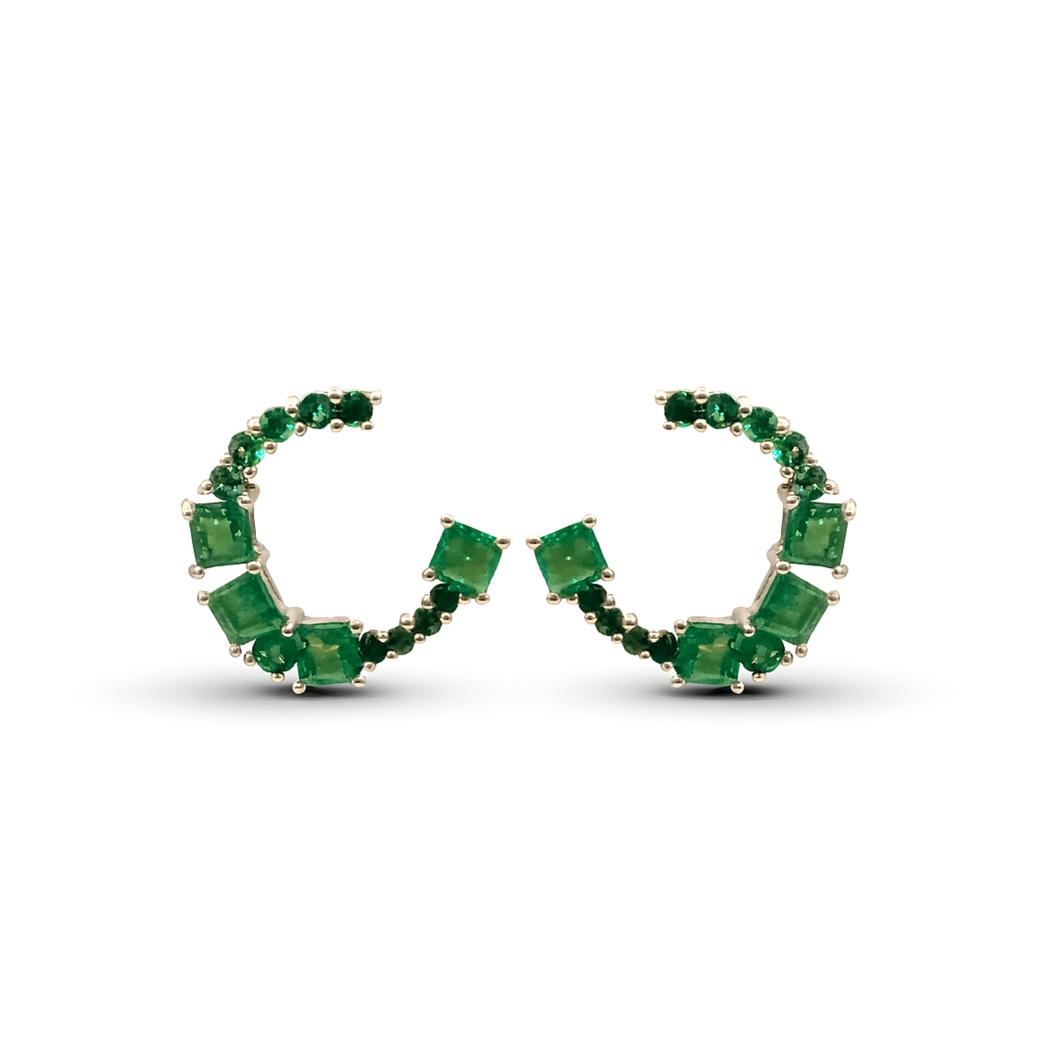 Mixed-Cut Hoop Earrings –  Emeralds