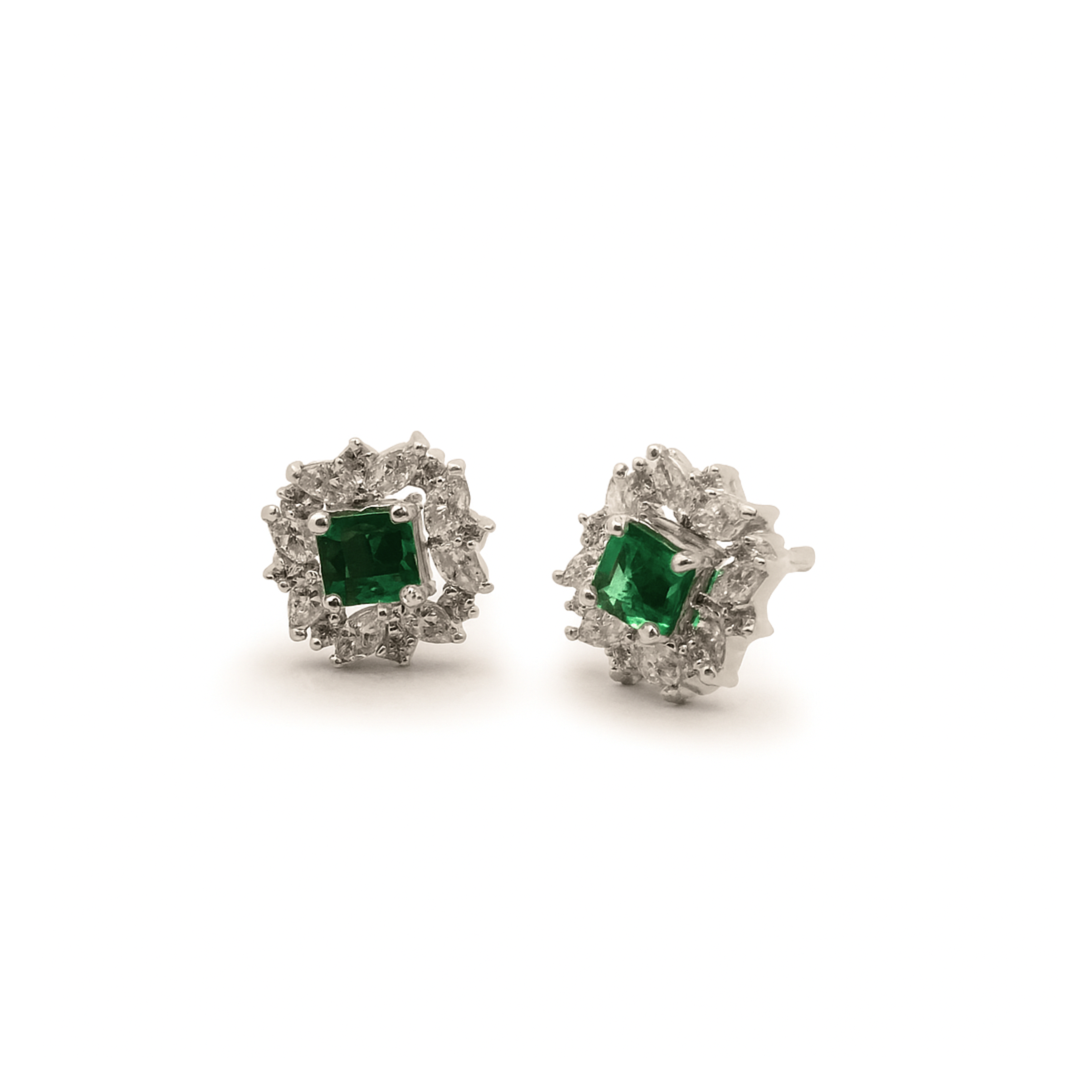 Princess-Cut Studs with Marquise Jackets  – Emeralds & Diamonds
