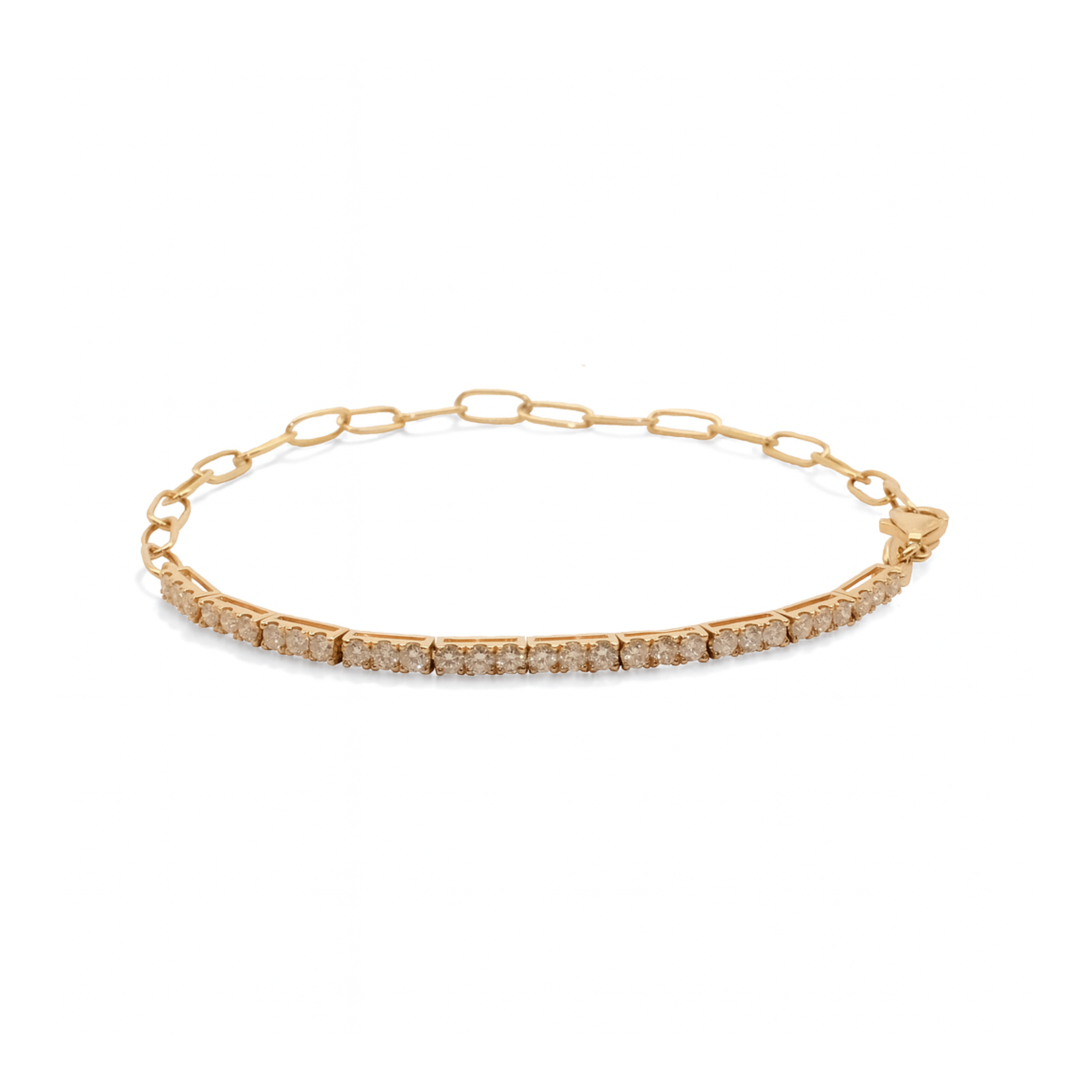 Paper Clip & Tennis Bracelet – Diamonds & Yellow Gold