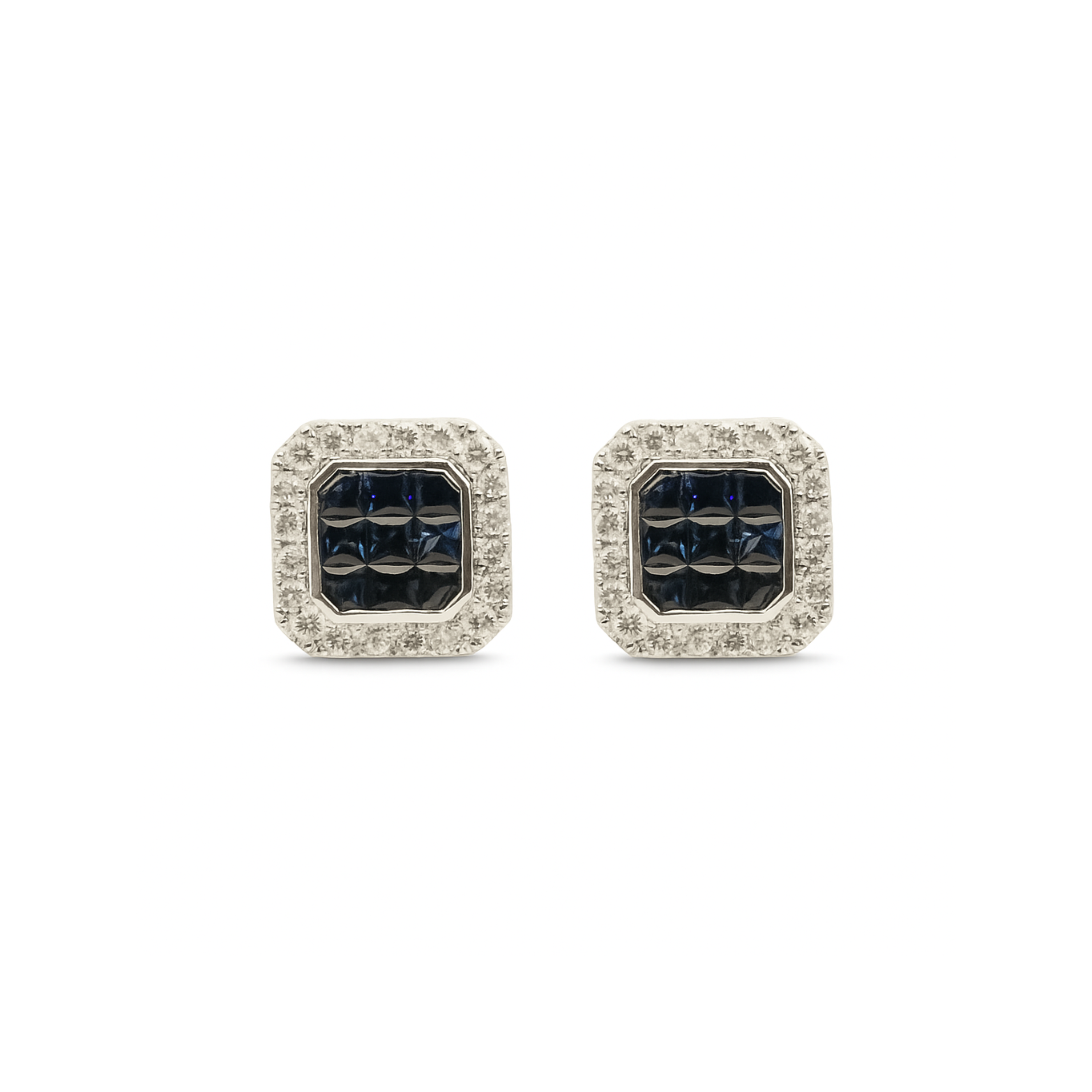 Statement Illusion Princess Halo Studs – Blue Sapphires & Diamonds