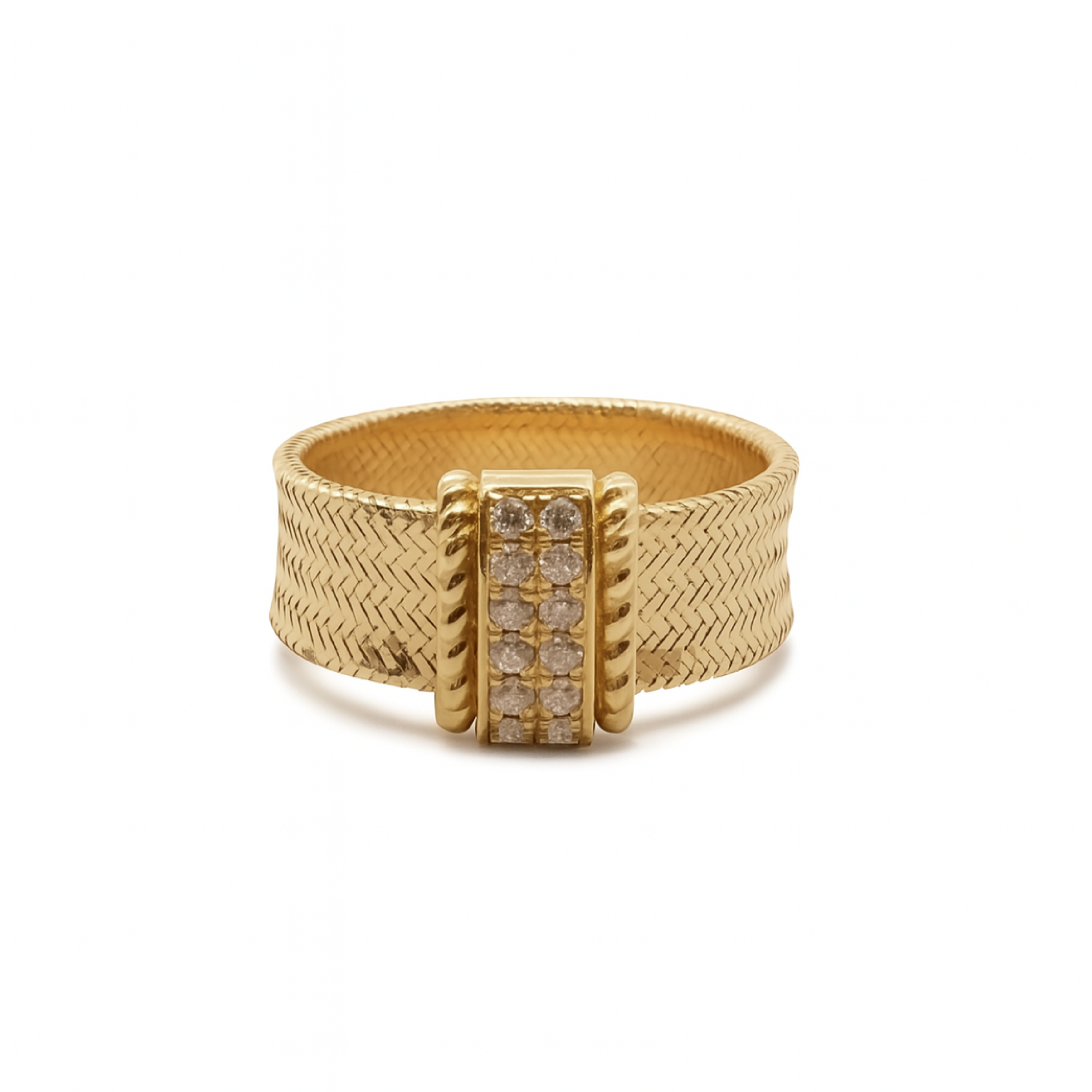 Elastic Ring – Yellow Gold with 2-Line Diamond Charm