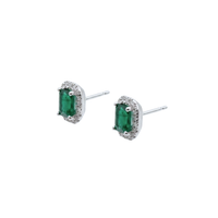 Emerald Rectangle Diamond Halo Studs