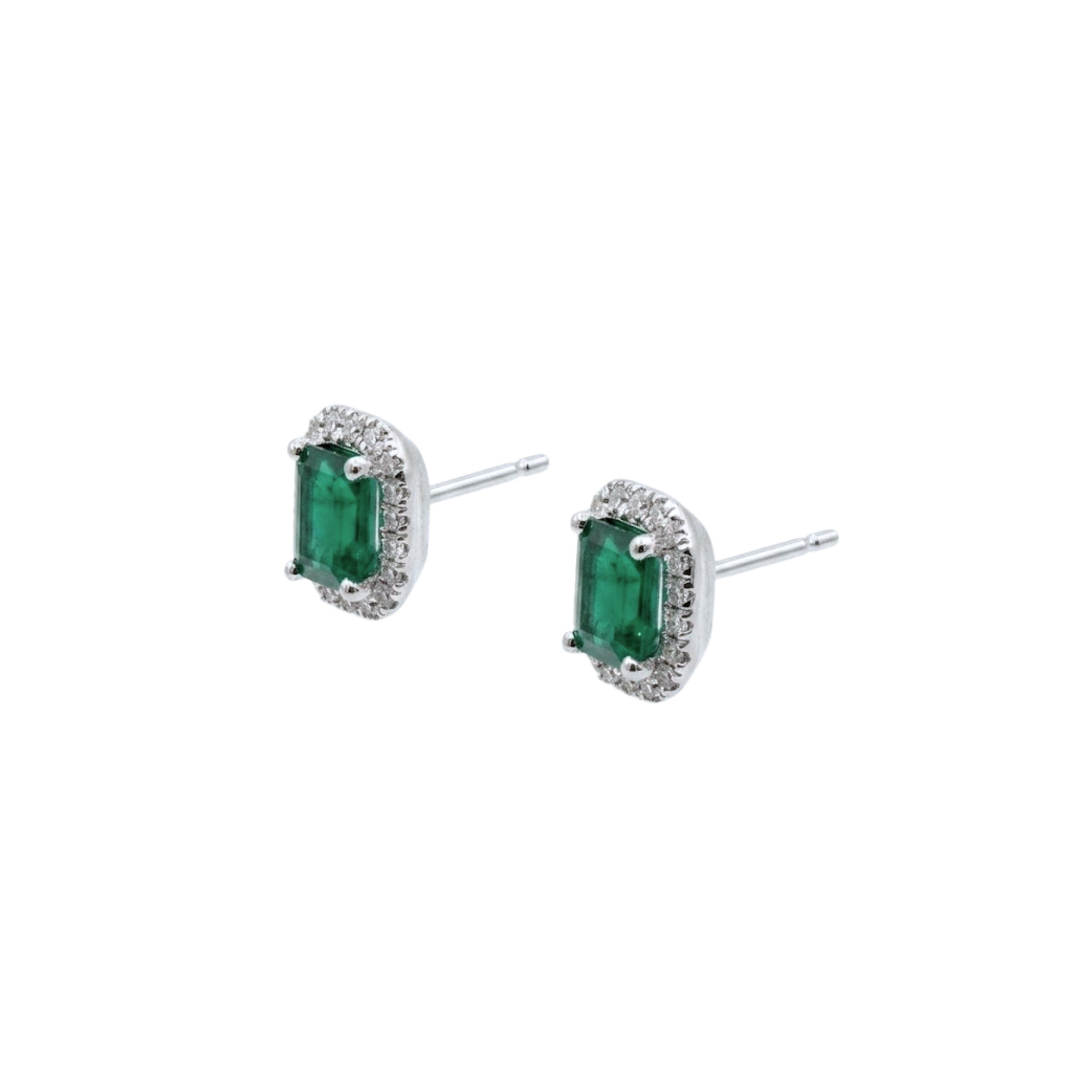 Emerald Rectangle Diamond Halo Studs