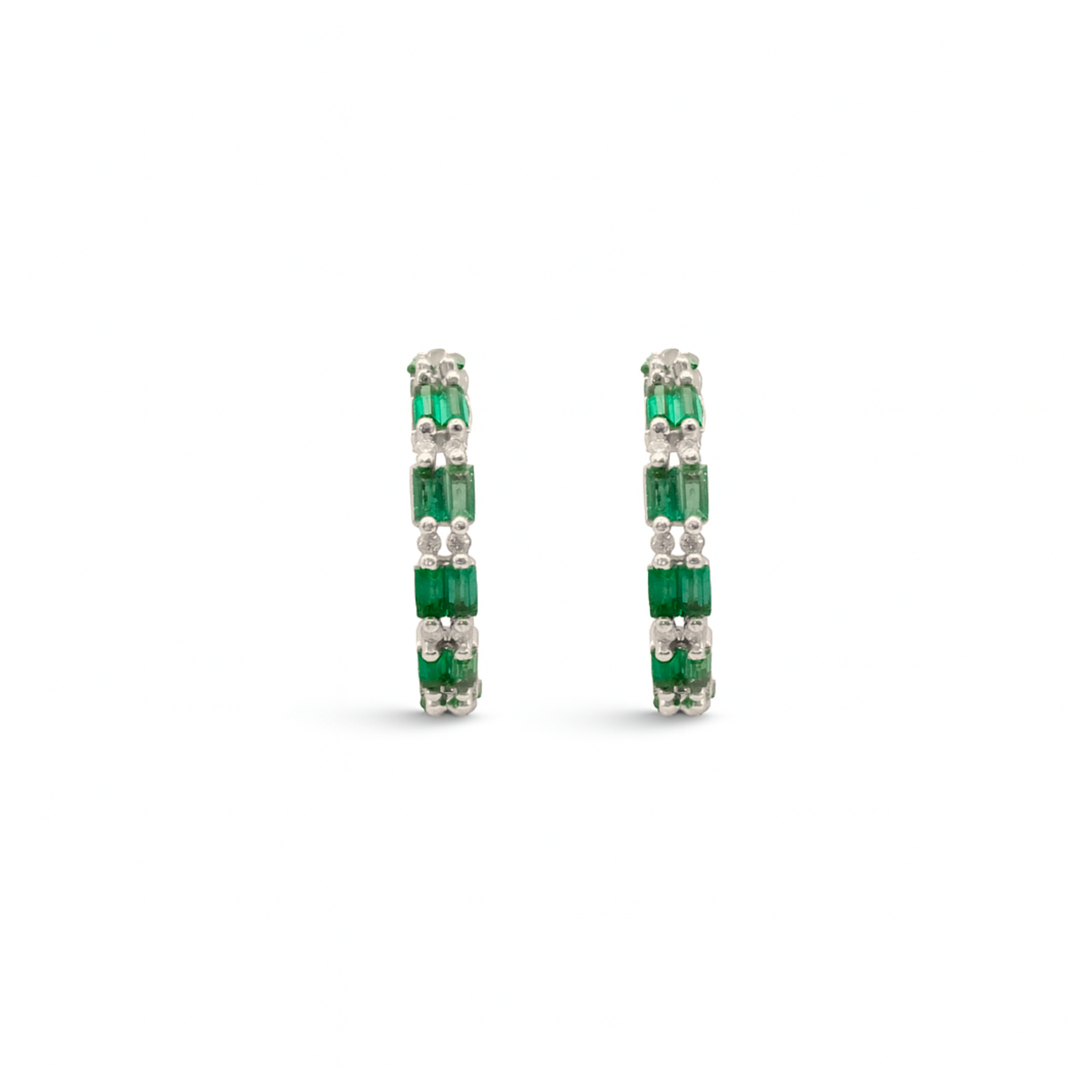 Double Baguette Hoops – Emeralds & Diamonds