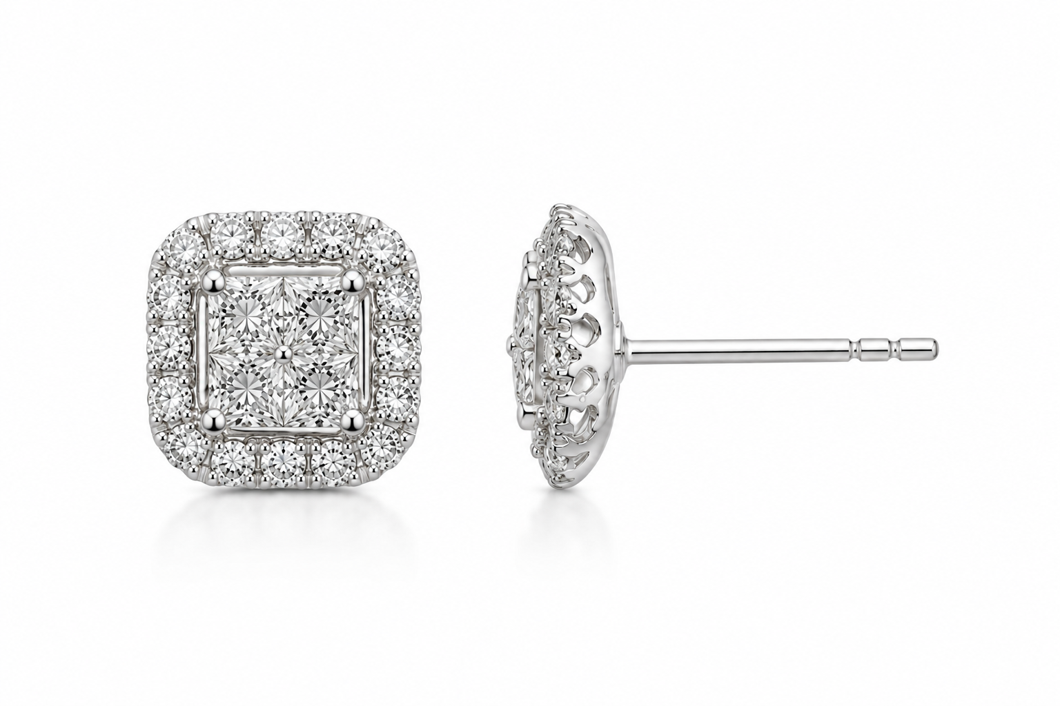 Illusion Square Diamond Halo Studs