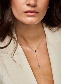 Emerald-Cut Dark Blue Sapphire & Pear Violet Sapphire Y Necklace