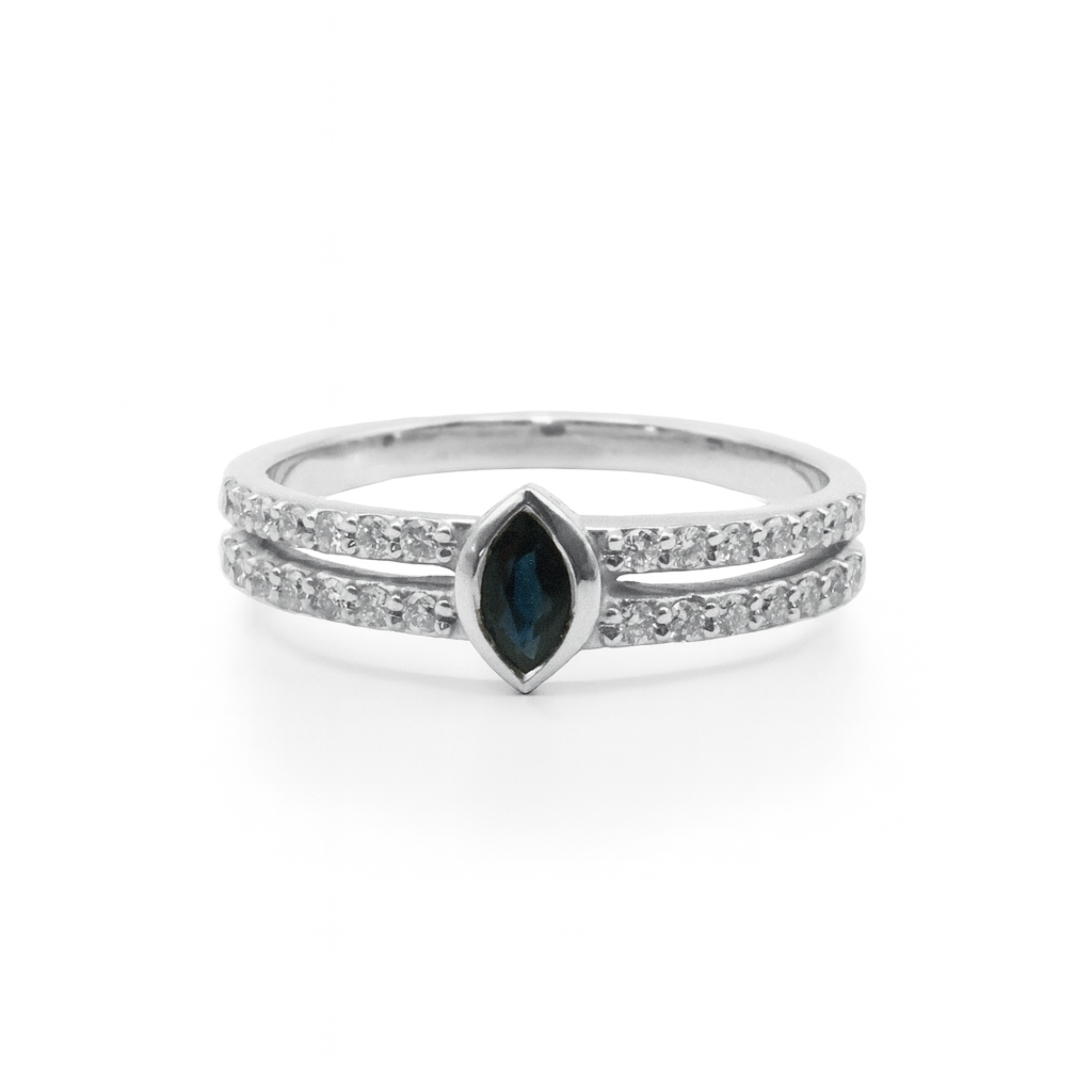 Marquise Sapphire Solitaire on Double Diamond Band