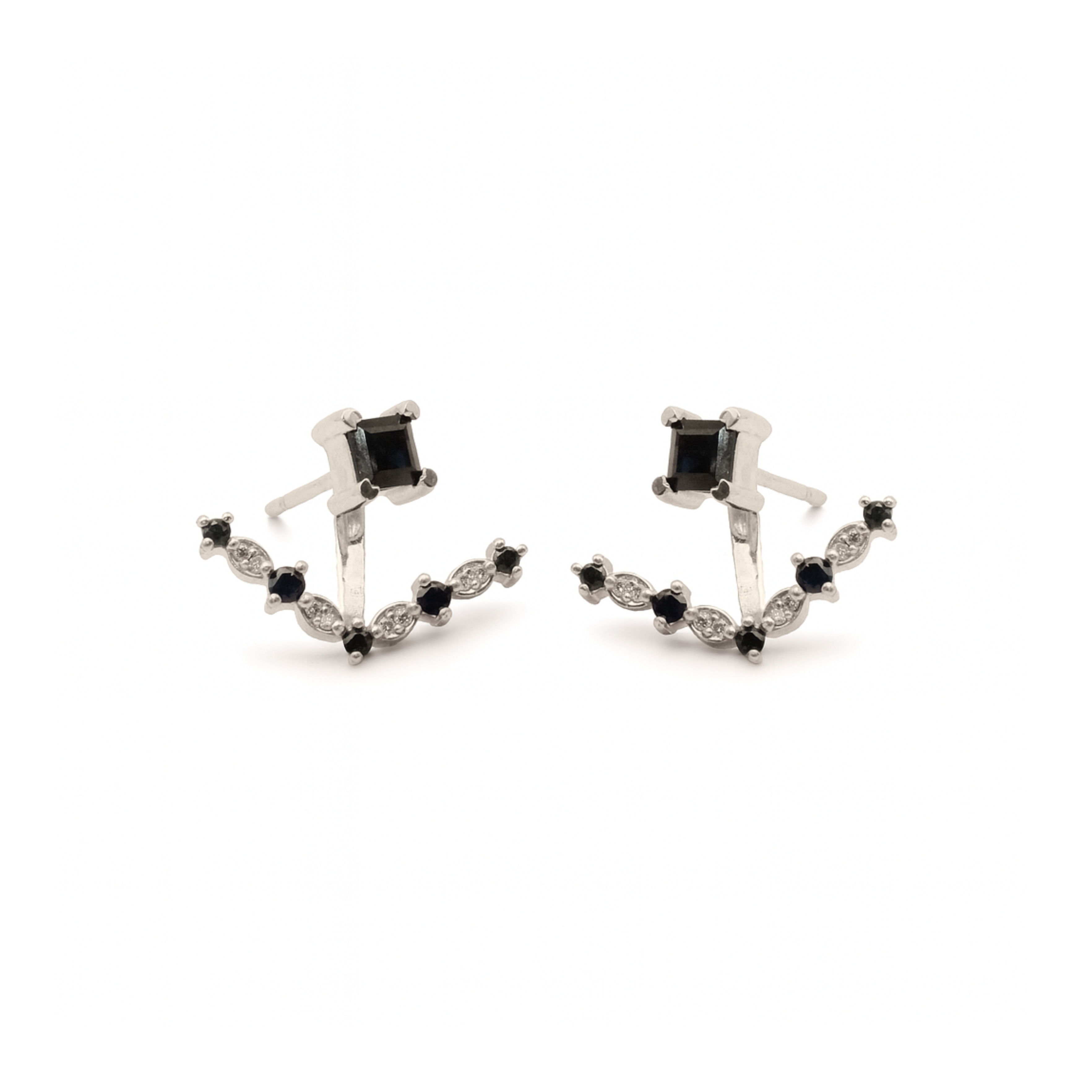 Princess-Cut Studs with Jackets  – Blue Sapphires  & Diamonds