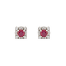 Round Ruby Studs with Square Diamond Halo