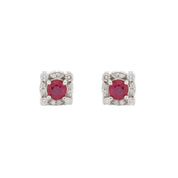Round Ruby Studs with Square Diamond Halo