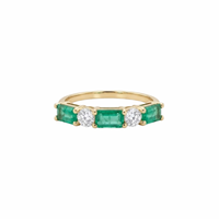Baguette Emerald & Round Diamond Band